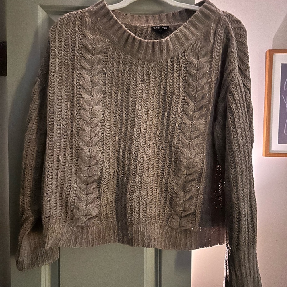 Express Taupe Cable Knit Sweater